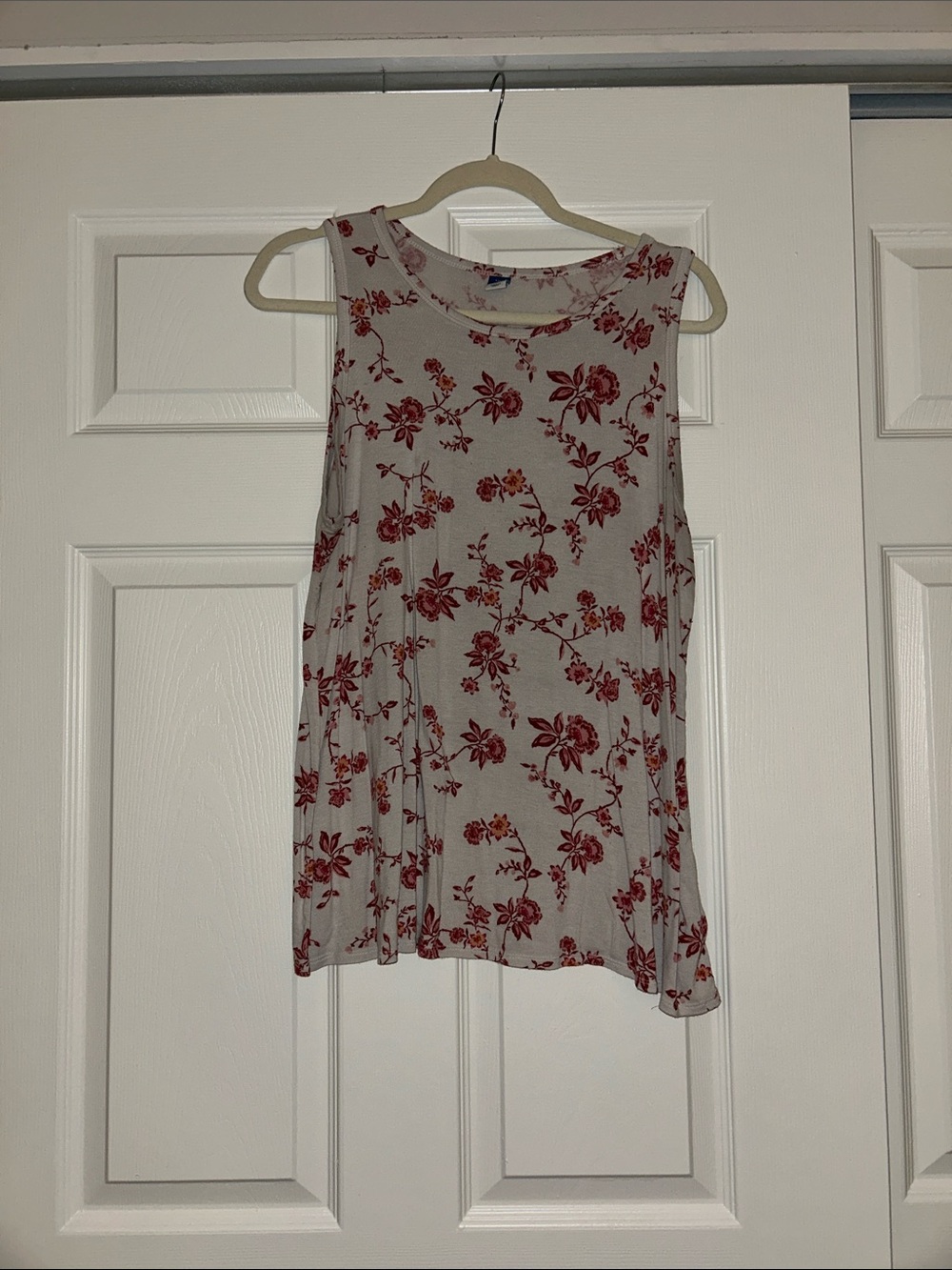 Old Navy Cream Tank Top with Red Floral Print